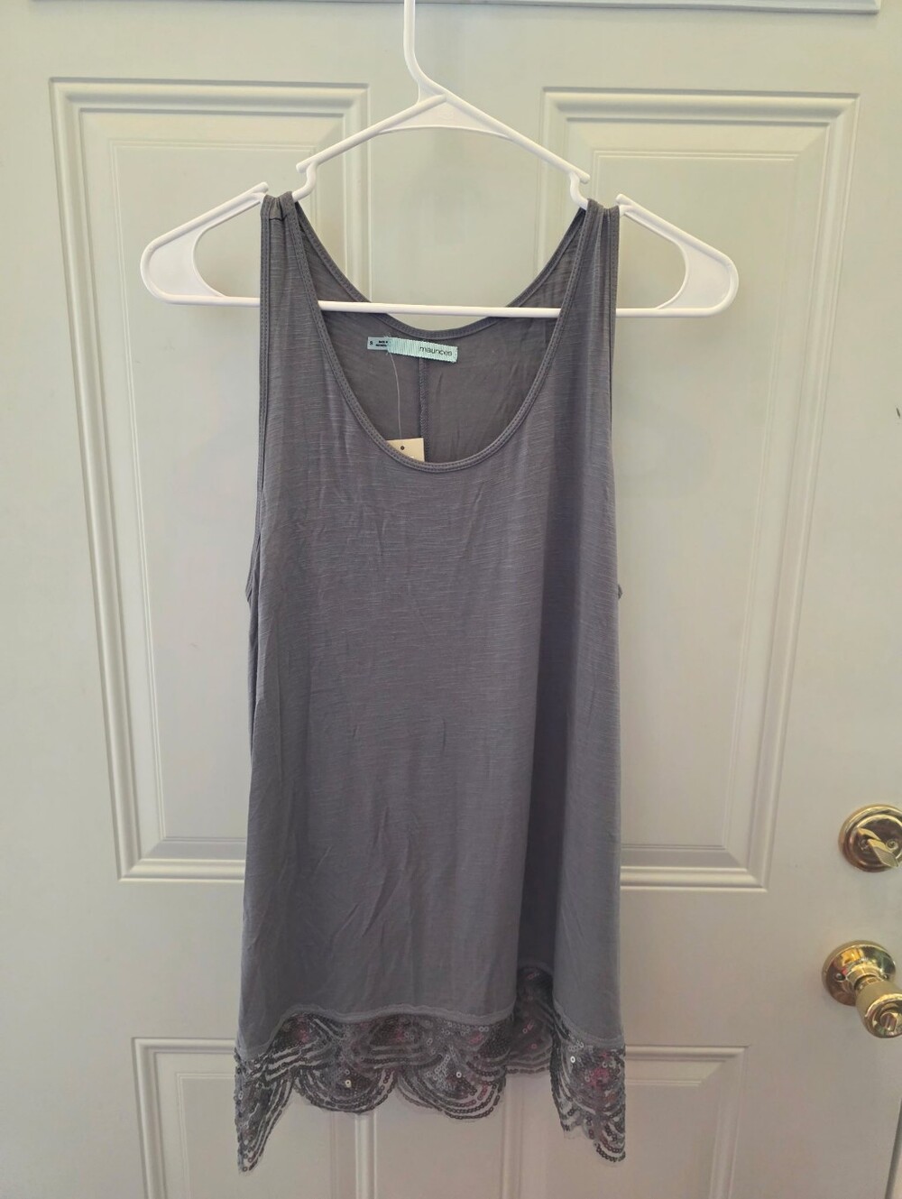 Maurices Gray Embellished Hem Tank Top Size Small-New With Tags